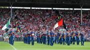 13 July 2014; The Artane School of Music lead the Limerick and Cork teams in the pre-match parade. Munster GAA Hurling Senior Championship Final, Cork v Limerick, Pairc Uí Chaoimh, Cork. Picture credit: Brendan Moran / SPORTSFILE