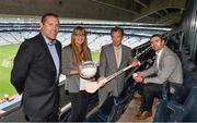15 July 2014: Dublin great Ciaran Whelan, left, and Waterford star Tony Browne with Tanya Townsend, Sponsoship Manager at Bord Gáis Energy and Mark Dorman, Director GAA Museum, were at Croke Park to officially launch the 2014 Bord Gáis Energy Legends Tours. A high profile line-up of stars have been confirmed as hosts of the tours including Brendan Cummins, Brian Corcoran and Maurice Fitzgerald. Next Saturday, 19th July, Kildare’s Johnny Doyle hosts a tour at 2pm. For booking and information about the GAA legends for this summer’s tours visit www.Crokepark.ie. Croke Park, Dublin. Picture credit: Barry Cregg / SPORTSFILE