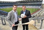 15 July 2014: Dublin great Ciaran Whelan, right, and Waterford star Tony Browne with Tanya Townsend, Sponsoship Manager at Bord Gáis Energy and Mark Dorman, Director GAA Museum, were at Croke Park to officially launch the 2014 Bord Gáis Energy Legends Tours. A high profile line-up of stars have been confirmed as hosts of the tours including Brendan Cummins, Brian Corcoran and Maurice Fitzgerald. Next Saturday, 19th July, Kildare’s Johnny Doyle hosts a tour at 2pm. For booking and information about the GAA legends for this summer’s tours visit www.Crokepark.ie. Croke Park, Dublin. Picture credit: Barry Cregg / SPORTSFILE