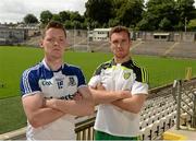 15 July 2014; Conor McManus, Monaghan, left, and Luke Keaney, Donegal, in attendance at an Ulster Senior Football Championship Final press conference.  St Tiernach's Park, Clones, Co. Monaghan. Picture credit: Oliver McVeigh / SPORTSFILE