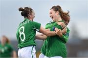 15 July 2014; Clare Shine, centre, Republic of Ireland, celebrates after scoring her side's first goal with team-mates Amy O'Connor, left, and Katie McCabe. UEFA Women's U19 Championship Finals, Republic of Ireland v Spain, UKI Arena, Jessheim, Norway. Picture credit: Stephen McCarthy / SPORTSFILE
