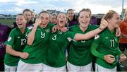 15 July 2014; Republic of Ireland players, left to right, Sarah Rowe, Megan Connolly, Savannah McCarthy, Ciara O'Connell and Katie McCabe celebrate after the game. UEFA Women's U19 Championship Finals, Republic of Ireland v Spain, UKI Arena, Jessheim, Norway. Picture credit: Stephen McCarthy / SPORTSFILE