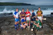 16 July 2014; In attendance at the launch of 2014 GAA Hurling Championship All-Ireland Series in front of the Cliffs of Moher, Co. Clare, are clockwise, from left, Paraic Mahony, Waterford, Eanna Martin, Wexford, Lorcan McLoughlin, Cork, Alan Nolan, Dublin, Lester Ryan, Kilkenny, Paudie O'Brien, Limerick, and Patrick Maher, Tipperary. Doolin Pier, Co. Clare. Picture credit: Brendan Moran / SPORTSFILE