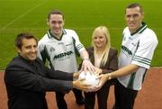 16 August 2006; Dublin footballer Ciaran Whelan and Offaly goalkeeper Padraic Kelly, second from left, with Bertrard Boisse, Customer Marketing Manager, and Laura Curley, MBNA Marketing, at the launch of the 7th annual MBNA Kick Fada competition, which will take place at Bray Emmets GAA Club, Bray, Co. Wicklow, on Saturday, September 9th. Croke Park, Dublin. Picture credit: Pat Murphy / SPORTSFILE