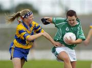 20 August 2006; Tricia Melanaphy, Fermanagh, in action against Aine Kelly, Clare. TG4 Ladies Junior Football Championship Quarter-Final, Clare v Fermanagh, Pairc Ciaran, Athlone, Co. Westmeath. Picture credit: Damien Eagers / SPORTSFILE