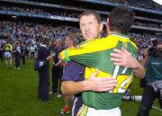 20 August 2006; Kerry manager Jack O'Connor congratulates Paul Galvin after the match. Bank of Ireland All-Ireland Senior Football Championship Semi-Final, Kerry v Cork, Croke Park, Dublin. Picture credit: Brian Lawless / SPORTSFILE