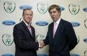 21 August 2006; FAI Chief Executive John Delaney with Eddie Murphy, Chairman and Managing Director of Ford Ireland, left, at an announcement by the FAI of a major sponsorship deal with Ford. Jurys Hotel, Ballsbridge, Dublin. Picture credit: Pat Murphy / SPORTSFILE