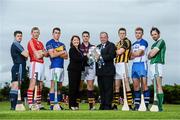 16 July 2014; In attendance at the launch of 2014 GAA Hurling Championship All-Ireland Series, from left, Alan Nolan, Dublin, Lorcan McLoughlin, Cork, Patrick Maher, Tipperary, Beatrice Cosgrove, Area General Manager, Northern Europe, Etihad Airways, Eanna Martin, Wexford, Uachtarán Chumann Lúthchleas Gael Liam Ó Néill, Lester Ryan, Kilkenny, Paraic Mahony, Waterford, and Paudie O'Brien, Limerick. St. Joseph’s Doora Barefield GAA Club, Co. Clare. Picture credit: Brendan Moran / SPORTSFILE