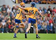 16 July 2014; Peter Duggan, Clare, left, celebrates with team-mate Bobby Duggan after scoring his side's second goal. Bord Gais Energy Munster GAA Hurling Under 21 Championship Semi-Final, Clare v Tipperary, Cusack Park, Ennis, Co. Clare Picture credit: Diarmuid Greene / SPORTSFILE