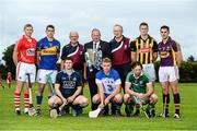 16 July 2014; In attendance at the launch of 2014 GAA Hurling Championship All-Ireland Series, from left, Lorcan McLoughlin, Cork, Patrick Maher, Tipperary, Dan O'Connor, Secretary, St Joseph's Doora Barefield GAA club, Uachtarán Chumann Lúthchleas Gael Liam Ó Néill, Martin Coffey, Chairman, St Joseph's Doora Barefield GAA Club, Lester Ryan, Kilkenny and Eanna Martin, Wexford, with, front, from left, Alan Nolan, Dublin, Paraic Mahony, Waterford, and Paudie O'Brien, Limerick. St. Joseph’s Doora Barefield GAA Club, Co. Clare. Picture credit: Brendan Moran / SPORTSFILE