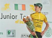 16 July 2014; Eddie Dunbar, Team Ireland,  on the awards podium Stage 2 of the 2014 International Junior Tour of Ireland, Ennis - Ennis, Co. Clare. Picture credit: Stephen McMahon / SPORTSFILE