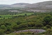 17 July 2014; A general view of the action as the peloton ascend the Category 1 climb of Corkscrew Hill during Stage 3 of the 2014 International Junior Tour of Ireland, Ennis - Ennistimon, Co. Clare. Picture credit: Stephen McMahon / SPORTSFILE