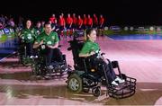 17 July 2014; Ireland captain Aoife McNicholl leads her team during the parade at the opening ceremony of the European Powerchair Football Nations Cup. University of Limerick, Limerick. Picture credit: Diarmuid Greene / SPORTSFILE