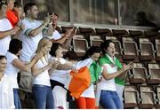 18 July 2014; Republic of Ireland supporters celebrate during the second half. UEFA Women's U19 Championship Final, Republic of Ireland v England, Mjøndalen Stadium, Mjondalen, Norway. Picture credit: Morten Olsen / SPORTSFILE