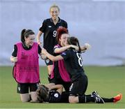 18 July 2014; Republic of Ireland players, including Amy O'Connor and Megan Connolly, celebrate after the game. UEFA Women's U19 Championship Final, Republic of Ireland v England, Mjøndalen Stadium, Mjondalen, Norway. Picture credit: Morten Olsen / SPORTSFILE