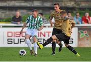 18 July 2014; Dean Zambra, Bray Wanderers, in action against Simon Madden, Shamrock Rovers. SEE Airtricity League Premier Division, Bray Wanderers v Shamrock Rovers, Carlisle Grounds, Bray, Co. Wicklow. Picture credit: Dáire Brennan / SPORTSFILE
