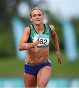 19 July 2014; Kelly Proper, Ferrybank AC, Waterford, crosses the line to win the Women's 200m Final. GloHealth Senior Track and Field Championships, Morton Stadium, Santry, Co. Dublin. Picture credit: Brendan Moran / SPORTSFILE