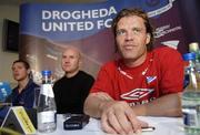 23 August 2006; IK Start manager Stig Inge Bjornebye with Drogheda United manager Paul Doolin, centre, and Drogheda United's Declan O'Brien at a press conference ahead of their UEFA Cup 2nd qualifying round, 2nd leg, game tomorrow night. Dalymount Park, Dublin. Picture credit; Brian Lawless / SPORTSFILE