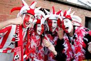 24 August 2006; Derry City fans, from left, Jim Murphy, Klara Davidson, Ciaran Quigley, Rebecca Davidson show their support before the game. UEFA Cup, Second Qualifying Round, Second Leg, Derry City v Gretna, Brandywell, Derry. Picture credit: Oliver McVeigh / SPORTSFILE