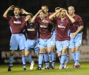 24 August 2006; Drogheda United players react to an IK Start penalty goal. UEFA Cup, Second Qualifying Round, Second Leg, Drogheda United v IK Start, Dalymount Park, Dublin. Picture credit: Brian Lawless / SPORTSFILE