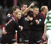 25 August 2006; Mark Leech, second from right, Bohemians, celebrates his goal against Shamrock Rovers with team-mates John Paul Kelly, left, Fergal Harkin, and Conor Powell, right. FAI Carlsberg Cup, 3rd Round, Shamrock Rovers v Bohemians, Tolka Park, Dublin. Picture credit; Matt Browne / SPORTSFILE