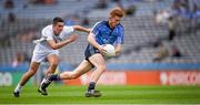 20 July 2014; Aaron Byrne bursts past Kildare's Alan Scully on his way to score the third Dublin goal. Electric Ireland Leinster GAA Football Minor Championship Final, Kildare v Dublin, Croke Park, Dublin. Picture credit: Ray McManus / SPORTSFILE