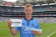 20 July 2014; Electric Ireland, proud sponsor of the GAA Minor Championships presented Dublin Minor footballer Andrew Foley with his #PoweringMinors Award. Electric Ireland are awarding iPads to current Minor players who have reached the provincial final stages of the 2014 campaign. Players on Minor football and hurling panels have nominated one player on their team who they feel has stood out in terms of performance and attitude throughout this year’s campaign. The #PoweringMinors award demonstrates Electric Irelands’ commitment to the futures of current minor players. Electric Ireland Leinster GAA Football Minor Championship Final, Kildare v Dublin, Croke Park, Dublin. Picture credit: Ray McManus / SPORTSFILE
