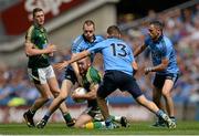 20 July 2014; Michael Burke, Meath, supported by team-mate Kevin Reilly, in action Dublin players, from left, Dean Rock, Kevin McManamon, 13, and Alan Brogan. Leinster GAA Football Senior Championship Final, Dublin v Meath, Croke Park, Dublin. Picture credit: Piaras Ó Mídheach / SPORTSFILE
