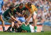 20 July 2014; Dublin's Eoghan O'Gara is involved in an off the ball incident in the second half with Meath players from clockwise, Eoghan Harrington, Michael Burke, Patrick O'Rourke and Kevin Reilly, bottom. Leinster GAA Football Senior Championship Final, Dublin v Meath, Croke Park, Dublin. Picture credit: Piaras Ó Mídheach / SPORTSFILE
