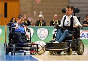 20 July 2014; Mohamed Ghelami, France, in action against Charlie Kitcher, England. European Powerchair Football Nations Cup Final, England v France, University of Limerick, Limerick. Picture credit: Diarmuid Greene / SPORTSFILE