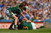 20 July 2014; Dublin's Eoghan O'Gara, involved in an off the ball incident in the second half with Meath players, from clockwise, Eoghan Harrington, Michael Burke, and Kevin Reilly, bottom. Leinster GAA Football Senior Championship Final, Dublin v Meath, Croke Park, Dublin. Picture credit: Piaras Ó Mídheach / SPORTSFILE