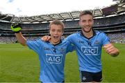 20 July 2014; Dublin players Eoin Murcan, left, and Warren Egan celebrate after the game. Electric Ireland Leinster GAA Football Minor Championship Final, Kildare v Dublin, Croke Park, Dublin. Picture credit: Ray McManus / SPORTSFILE