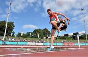 20 July 2014; Rory Chesser, Ennis Track AC, Clare, leads Tomas Cotter, Dunleer AC, Louth, on his way winning the Men's 3000m Steeplechase Final. GloHealth Senior Track and Field Championships, Morton Stadium, Santry, Co. Dublin. Picture credit: Brendan Moran / SPORTSFILE