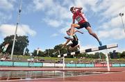 20 July 2014; Rory Chesser, Ennis Track AC, Clare, leads Tomas Cotter, Dunleer AC, Louth, on his way winning the Men's 3000m Steeplechase Final. GloHealth Senior Track and Field Championships, Morton Stadium, Santry, Co. Dublin. Picture credit: Brendan Moran / SPORTSFILE