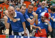 20 July 2014; France supporters celebrate after victory over England. European Powerchair Football Nations Cup Final, England v France, University of Limerick, Limerick. Picture credit: Diarmuid Greene / SPORTSFILE