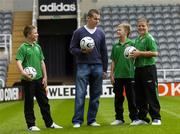 22 August 2006; Republic of Ireland International and Newcastle goalkeeper Shay Given met with young Internationals from Clonmel Town Evan Comerford, right, Colman Kennedy, and Sam Ryan, left, all age 12, to give them some final advice before they depart to represent Ireland at the World Finals of the Danone Nations Cup which take place next week at the Gerland Stadium in Lyon, home to Olympic Lyonnais. St. James' Park, Newcastle, England. Picture credit; Brian Lawless / SPORTSFILE