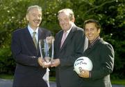 24 August 2006; Former Dublin Gaelic football great Jimmy Keaveney, was today inducted into the prestigious MBNA Kick Fada Hall of Fame. He is presented with an award by PJ Cunningham, Bray Emmets GAA Club, left, and Bertrand Boisse, Customer Marketing Manager, MBNA Bank.The MBNA Kick Fada Hall of Fame, honours the greatest distance and most accurate kickers in Gaelic Football past and present. MBNA Headquarters, St. Stephens Green, Dublin. Picture credit: Pat Murphy / SPORTSFILE