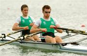 24 August 2006; Richard Coakley, bow, and Tim Harnedy, stroke, Ireland, in action during the Lightweight Men's double sculls semi-final at the 2006 World Rowing Championships. Dorney Lake, Eton, England. Picture credit; David Maher / SPORTSFILE