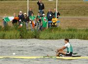 24 August 2006; Eventual winner Sean Jacob, Ireland, is cheered on by his supporters during the men's single sculls C final at the 2006 World Rowing Championships. Dorney Lake, Eton, England. Picture credit; David Maher / SPORTSFILE