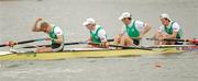26 August 2006; Ireland rowers, left to right, Alan Martin, stroke, Sean Casey, 3rd seat, Sean O'Neill, 2nd seat, and Cormac Folan, bow, celebrate after crossing the finish line first, to win the Men's four, B final, at the 2006 World Rowing Championships. Dorney Lake, Eton, England. Picture credit; David Maher / SPORTSFILE