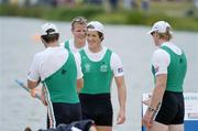 26 August 2006; Ireland rowers, left to right, Sean O'Neill, 2nd seat, Alan Martin, stroke, Cormac Folan, bow, and Sean Casey, 3rd seat, celebrate after winning the Men's four, B final, at the 2006 World Rowing Championships. Dorney Lake, Eton, England. Picture credit; David Maher / SPORTSFILE