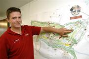 10 August 2006; Darrell O'Hora, Staging Assistant, shows a map of the Palmer course with the plans for the Ryder Cup. K Club, Straffan, Co. Kildare. Picture credit: Brian Lawless / SPORTSFILE