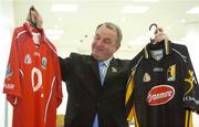 29 August 2006; GAA President Nickey Brennan choosing between a Cork and a Kilkenny jersey ahead of this weekend's Guinness All-Ireland Hurling Final at the announcement that Elverys Sports have been appointed as the official Croke Park retail partner and are to open a 15,000 square foot superstore in Croke Park on September 15 ahead of the Bank of Ireland All-Ireland Senior Football Final between Kerry and Mayo. Croke Park, Dublin. Picture credit: Brendan Moran / SPORTSFILE