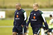 30 August 2006; Stephen Carr and Damien Duff who both sat out Republic of Ireland squad training. Malahide FC, Malahide, Dublin. Picture credit: Pat Murphy / SPORTSFILE