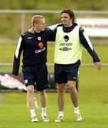 30 August 2006; Team-mates Damien Duff and Jonathan Douglas, right, leave the pitch after Republic of Ireland squad training. Malahide FC, Malahide, Dublin. Picture credit: Pat Murphy / SPORTSFILE