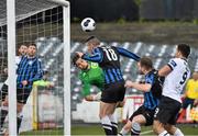 20 July 2014; Ryan Coulter, Athlone Town goalkeeper and Declan Brennan, clear the ball from Patrick Hoban, Dundalk. SSE Airtricity League Premier Division, Dundalk v Athlone Town, Oriel Park, Dundalk, Co. Louth. Picture credit: David Maher / SPORTSFILE