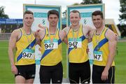 20 July 2014; The North Down AC team after winning the Men's 4 x 400m Final, from left, Adam McComb, John Saulters, Curtis Woods and Andrew Mellon. GloHealth Senior Track and Field Championships, Morton Stadium, Santry, Co. Dublin. Picture credit: Brendan Moran / SPORTSFILE