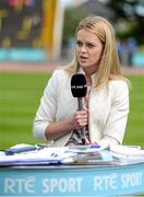 20 July 2014; Irish 100m record holder Ailis McSweeney in her role as athletics analyst for RTE television. GloHealth Senior Track and Field Championships, Morton Stadium, Santry, Co. Dublin. Picture credit: Brendan Moran / SPORTSFILE