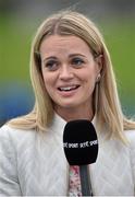20 July 2014; Irish 100m record holder Ailis McSweeney in her role as athletics analyst for RTE television. GloHealth Senior Track and Field Championships, Morton Stadium, Santry, Co. Dublin. Picture credit: Brendan Moran / SPORTSFILE