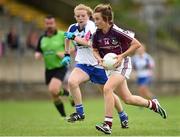 20 July 2014; Ailish Morrissey, Galway, in action against Katie Duggan Sullivan, Waterford. All-Ireland U14 'B' Ladies Football Championship Final, Galway v Waterford, MacDonagh Park, Nenagh, Co. Tipperary. Picture credit: Matt Browne / SPORTSFILE